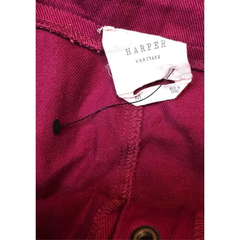 Harpers Heritage burgundy snap down front closure. 100 percent cotton mini skirt
